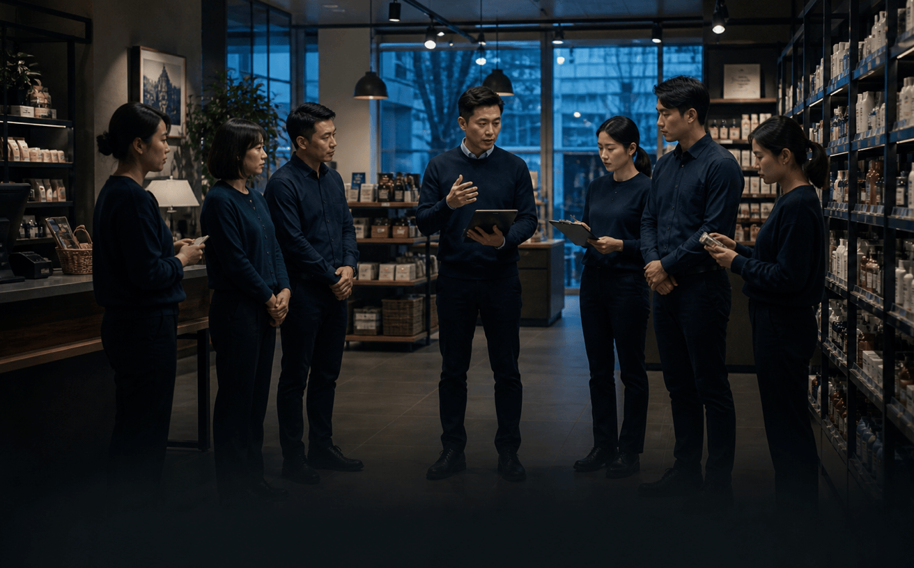 门店团队进行开店前早会